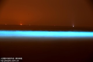 2017年9月17日凌晨，在河北省秦皇島市金夢海灣浴場拍攝的“熒光?！?。